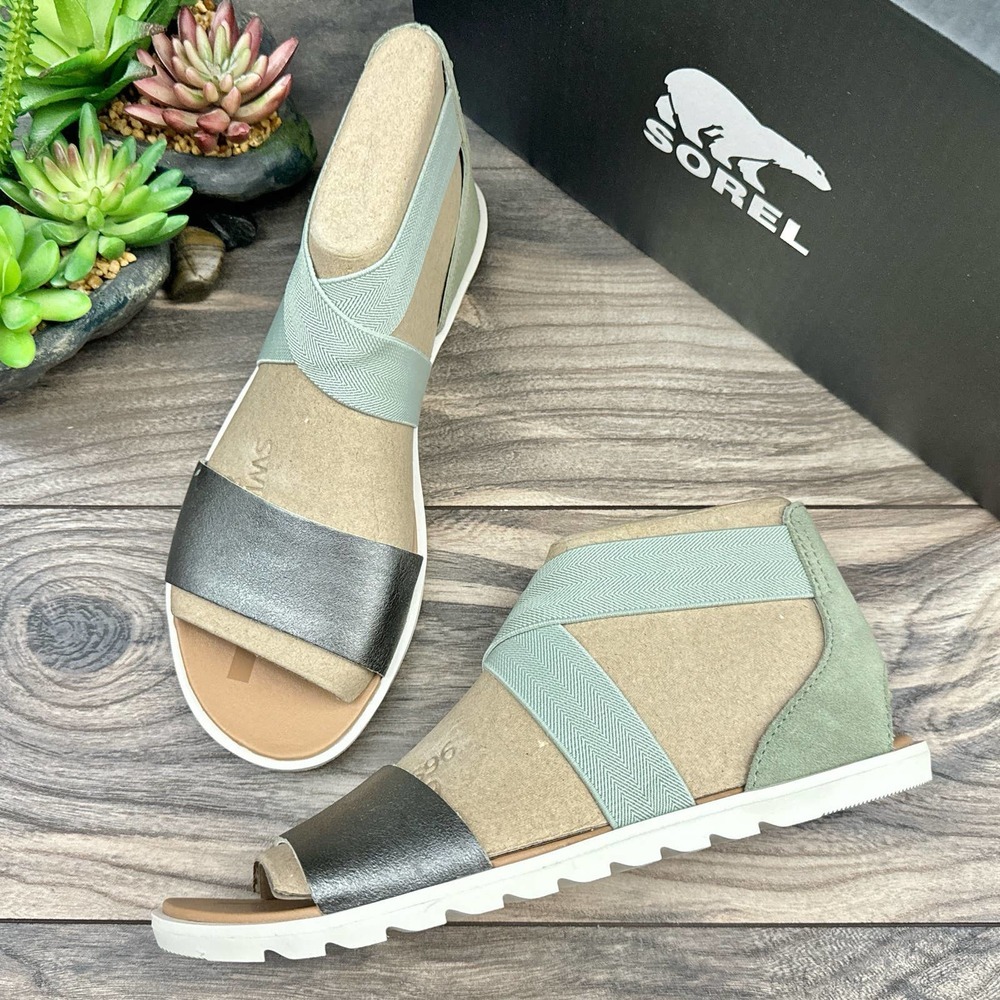 NIB SOREL Ella II Womens 8.5M Flat Sandal Safari/Chalk
